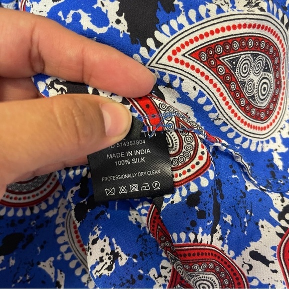 Dodo Bar Or Patti Silk Button Snap Blouse In Blue Paisley Women's Size 46 US L - Picture 10 of 10